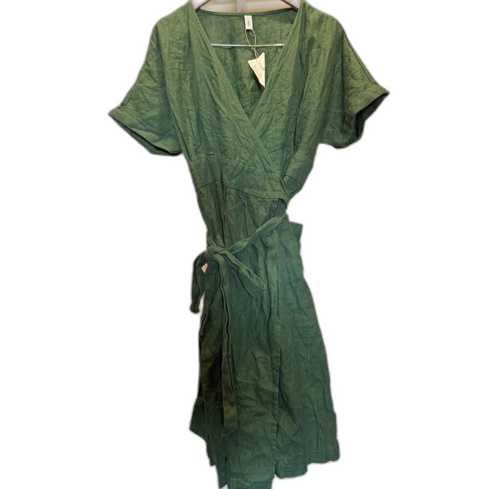 Grae Cove Linen Wrap Dress with hang tag, Size Large, Green